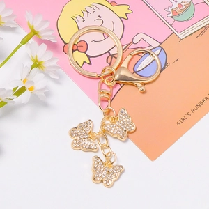 Creative Luxury Gold Butterfly Rhinestone Keychain With Lobster Clasp Metal Zinc Alloy Key Ring Pendant For Women Bag Decor
