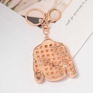 Rose gold rhinestone jacket keychain with star cutouts and durable D-ring clasp metal accessory