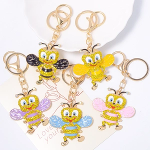 Luxe Porte-clés Abeille en Alliage de Zinc avec Strass Émail Insecte Bijou de Sac Cristal Étincelant Anneau Porte-clés Animal Cadeau Femme
