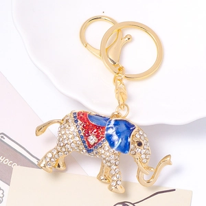 Creative Zinc Alloy Rhinestone Elephant Keychain Colorful Enamel Animal Keyring Bag Pendant Golden Metal Charm Gift For Women
