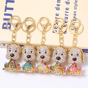 Portachiavi Cane Cucciolo Strass Lusso Ciondolo Borsa Animale Metallo Lega Dorata Cristallo Regalo Moda Donna Ragazza