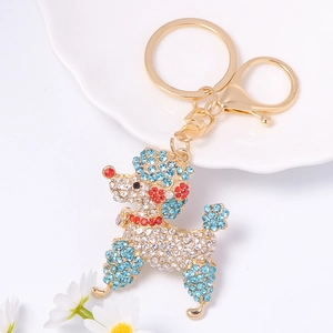Porte-clés Caniche de Luxe Strass Alliage de Zinc Brillant Plaqué Or 18K Charme de Sac pour Femme Cadeau Bijoux Chiot