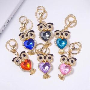 Lot de porte-clés hibou dorés avec pierres précieuses en cœur et cristaux brillants
