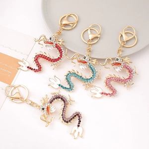 Traditional Chinese Dragon Keychain Rhinestone Zinc Alloy Metal Animal Pendant Gold Plated Bag Hanging Ornament Gift For Women