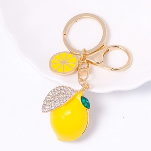 Strass Zitrone Schlüsselanhänger Gelbe Frucht Emaille Tasche Charme Zinklegierung Gold Metall Schlüsselanhänger Geschenk