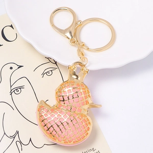 Pink and gold crown duck keychain with sparkling rhinestones and metal lobster clasp