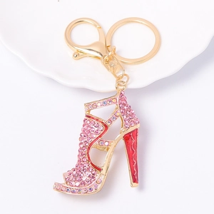 Fashion High Heel Shoe Keychain Alloy Rhinestone Crystal Purse Bag Charm Metal Key Ring Sparkling Car Accessory For Women