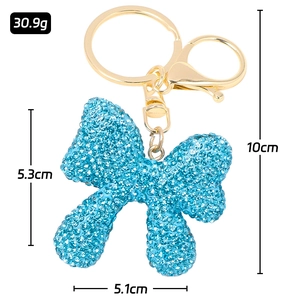 Blue butterfly keychain with sea blue rhinestones and gold hardware 10cm length
