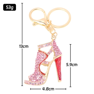 Pink rhinestone high heel keychain with gold alloy lobster clasp and ring dimensions