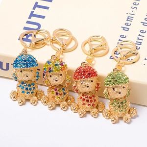 Rhinestone Poodle Keychain Zinc Alloy Sparkling Dog Bag Pendant Charm For Women Gift Gold Plated Animal Puppy Key Ring