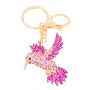 Eleganter Kolibri Schlüsselanhänger mit rosa Strasssteinen und goldener Legierung Clip