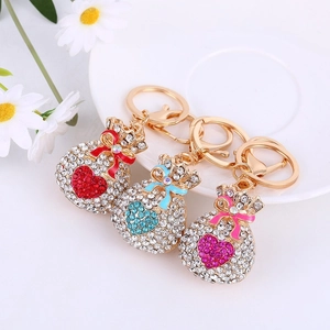Rhinestone Heart Money Pouch Keychain Metal Lucky Fortune Bag Key Ring Bag Charm For Women Gift Accessories