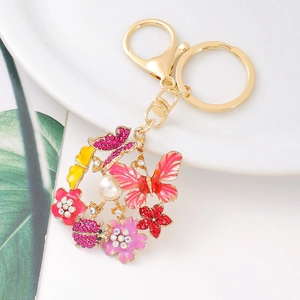 Porte-clés Papillon et Fleur en Strass Alliage de Zinc Émail Coccinelle Künstliche Perle Pendentif de Sac Bijoux Cadeau Mode Femme