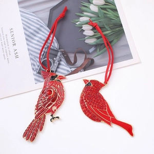 Red Cardinal Bird Christmas Hanging Ornament Rhinestone Metal Alloy Bird Pendant For Christmas Tree Backpack Decoration Gift
