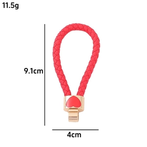 Ciondolo a cuore rosso con corda intrecciata, portachiavi in metallo 11,5g altezza 9,1cm