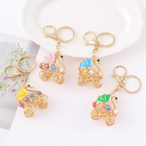 Elegant Metal Swan Baby Carriage Keychain Hollow Rhinestone Enamel Pendant For Backpack Car Handbag Women Jewelry Gift