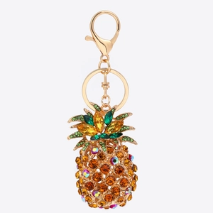Portachiavi a forma di ananas con cristalli scintillanti, base dorata e strass multicolore