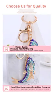 Detail of blue rhinestone fish keychain with high-strength ring and lobster clasp