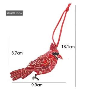Red cardinal Christmas ornament with rhinestones and gold details, weight 35.4g