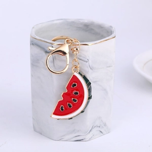 Creative Watermelon Slice Keychain Zinc Alloy Enamel Rhinestone Fruit Pendant Keychain For Women Bag Charm Key Ring Gift