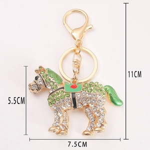 Portachiavi a cavallo scintillante con smalto verde e finitura in lega dorata lucida