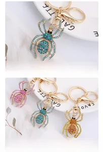 Detailed view of creative spider keychain with sparkling colorful crystal rhinestones