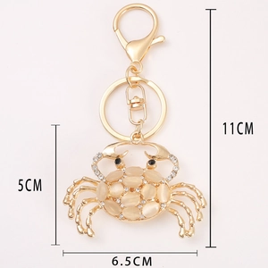 Gold crab keychain with opal shell and rhinestones, size 11cm length and 6.5cm width