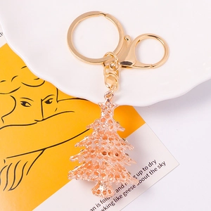 Creative Christmas tree keychain with golden metal finish and lobster clasp for holiday gifts