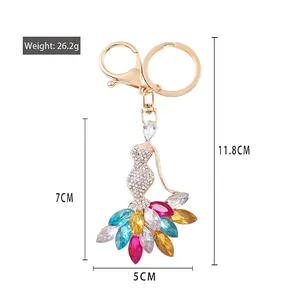 Porte-clés sirène doré avec cristaux colorés et strass brillants pour sacs à main