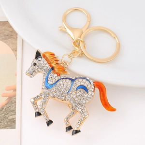 Sparkling Rhinestone Horse Keychain For Women Enamel Animal Bag Charm Zinc Alloy Golden Keychain Birthday Travel Jewelry Gift