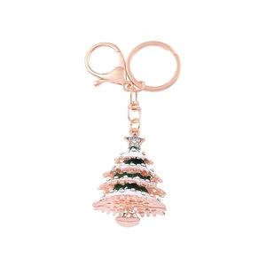 Creative Christmas tree keychain with colorful enamel and sparkling rhinestones on rose gold metal