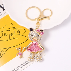 Luxury Rhinestone Mother Child Bear Keychain Gold Alloy Sparkling Animal Bag Pendant Charm For Women Girls Gift
