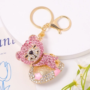 Portachiavi Orsetto con Cuore in Strass Lega di Zinco Dorata Smalto Pendaglio Borsa per Donna Gioielli di Moda Regalo San Valentino