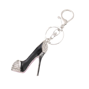 Porte-clés élégant en forme d'escarpin noir avec strass brillants et fermoir mousqueton