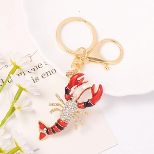 Porte-clés Homard en Strass Scintillants Émail Alliage de Zinc Animal Marin Pendentif de Sac pour Femme Cadeau Plaqué Or