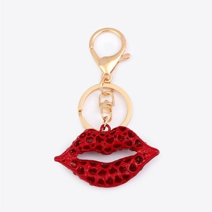 Chic red lips metal keychain with hollow heart patterns and golden lobster clasp for bags