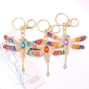Luxury Zinc Alloy Dragonfly Keychain Rhinestone Crystal Enamel Insect Backpack Charm Car Keyring Gift Jewelry For Women