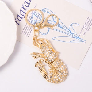 Creative Lobster Shape Rhinestone Keychain Gold Alloy Metal Animal Bag Charm Pendant For Women Car Keys Decoration Gift