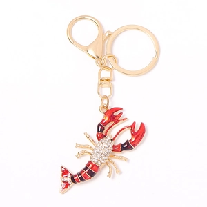Porte-clés homard en cristal scintillant avec émail rouge et anneau doré pour sac