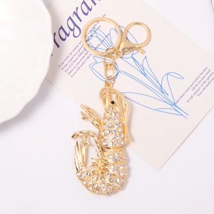 Creative gold lobster keychain with sparkling rhinestones for car keys and bags