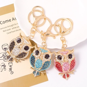 Luxury Rhinestone Owl Keychain Gold Plated Zinc Alloy Animal Pendant For Women Handbag Accessories Car Key Ring Gift