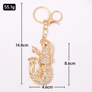 Creative lobster keychain with sparkling rhinestones in gold alloy for bags and cars