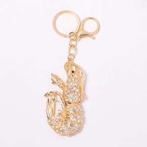 Creative crystal lobster keychain with gold metal base and sparkling rhinestones