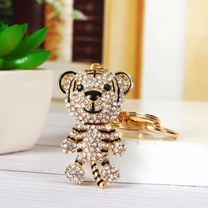 Cartoon Tiger Zodiac Metal Keychain Luxury Rhinestone Animal Bag Charm Zinc Alloy Gold Plated Key Ring Jewelry Gift