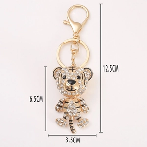 Golden tiger crystal keychain with rhinestones, 6.5cm height animal pendant decoration