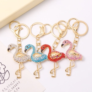 Creative Rhinestone Flamingo Keychain Gold Plated Zinc Alloy Animal Bird Bag Charm For Women Gift Christmas Accessory