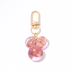 Porte-clés en alliage de zinc avec perles de cristal rose et fermoir doré brillant