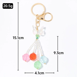 Acrylic butterfly and colorful flower keychain with gold zinc alloy lobster clasp