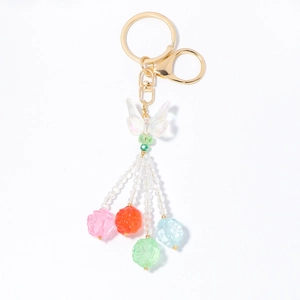 Acrylic butterfly and colorful rose flower keychain with crystal beads for bags