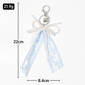 Elegant pearl ribbon keychain with lace and heart pendant for handbag decoration
